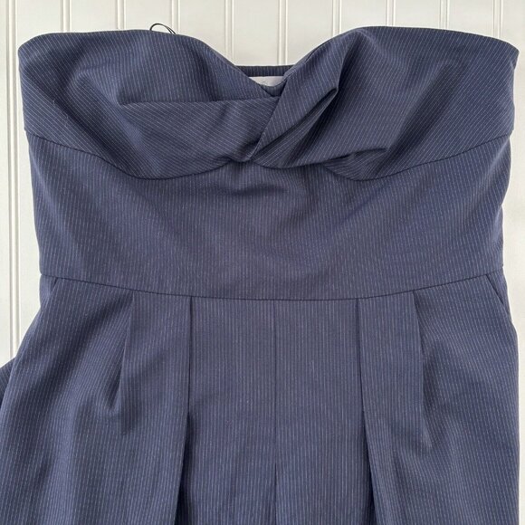 Carlisle NY Garrett Strapless Jumpsuit (Sz 14) Navy Pinstripe Wool Wide Leg FLAW - Picture 3 of 12